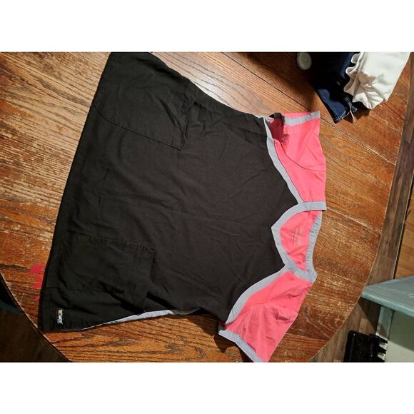 Grey’s Anatomy by Barco + Spandex Scrub Top XL Pink Gray Black V Neck Pockets - Picture 1 of 4